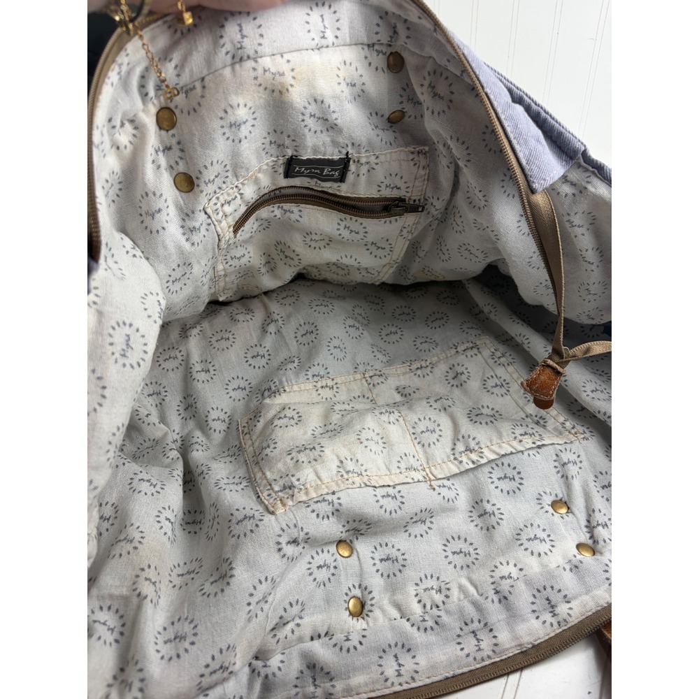 Myra Bag Beholden Blue Canvas Leather Oversized Boho Weekender Travel Bag - Picture 6 of 9
